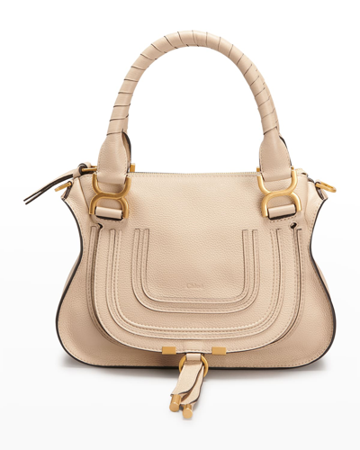 Chloé Marcie Small Grain Leather Satchel Bag In Root Beige