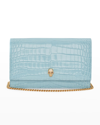 Alexander Mcqueen Mini Skull Croc Embossed Leather Bag In Pale Blue