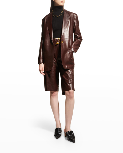 Aeron ‘lora' Belted ‘a' Buckle Detail Leather Shorts In Brown