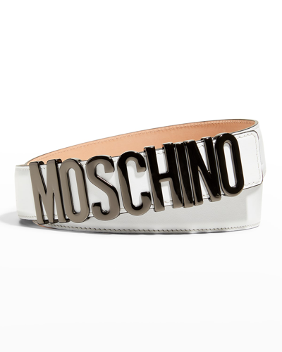 MOSCHINO MEN'S LOGO-BUCKLE LEATHER BELT