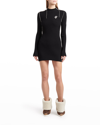 Off-white Braided Seam-outline Mock-neck Rib Mini Dress In Black White