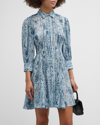 Theory Printed Point-collar Mini Shirtdress In Teal Multi