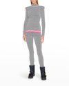 Balmain Monogram Mock-neck Strong-shoulder Sweater In Black/white/fuchs