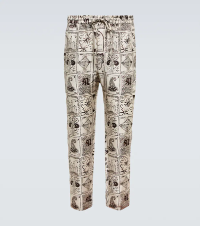 Nanushka Jain Printed Silk Twill Pants In Hand Drawn Ornamenta