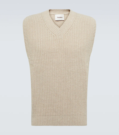 Nanushka Malthe Ribbed Wool And Cashmere-blend Sweater Vest In Beige