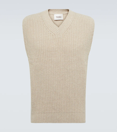 Nanushka Malthe Ribbed Wool And Cashmere-blend Sweater Vest In Clay