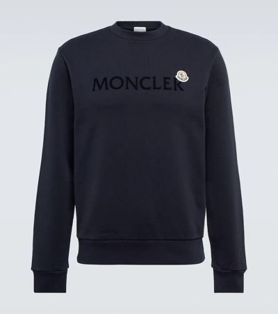 Moncler Logo Cotton Jersey Sweatshirt In Blue