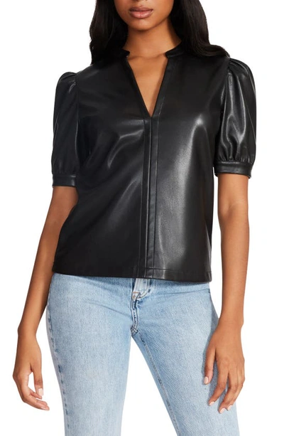 Steve Madden Jane Puff Sleeve Faux Leather Top In Black