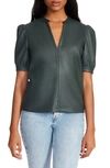 Steve Madden Jane Puff Sleeve Faux Leather Top In Hunter Green