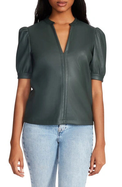 Steve Madden Jane Puff Sleeve Faux Leather Top In Hunter Green