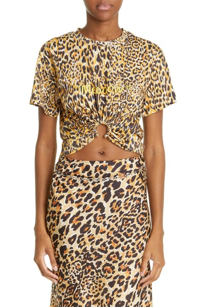 Rabanne Leopard-print Cropped Organic-cotton Jersey T-shirt In Multicolor