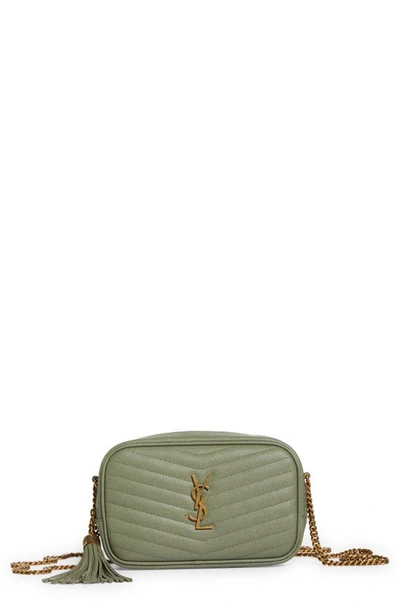 Saint Laurent Mini Lou Quilted Leather Crossbody Bag In Sage