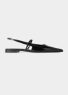 Totême Crinkled Patent-leather Slingback Point-toe Flats In Black