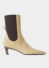 Totême The Mid Heel Suede Boot Beige In Beige