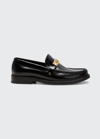 MOSCHINO MEN'S COLLEGE METAL LOGO LEATHER LOAFERS