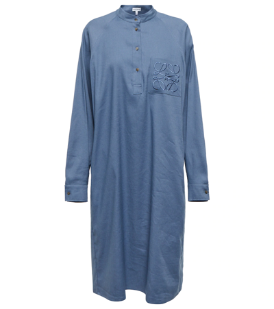 Loewe Embroidered Linen-blend Shirt Dress In Atlantic Blue