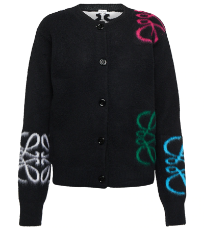 Loewe Anagram-knit Regular-fit Wool Cardigan In Black
