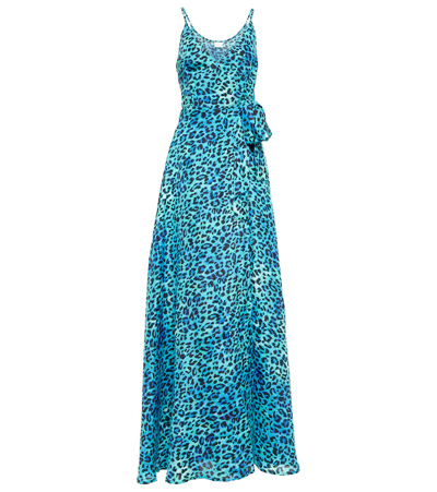 Anna Kosturova Leopard-print Silk Maxi Dress In Blue Leopard