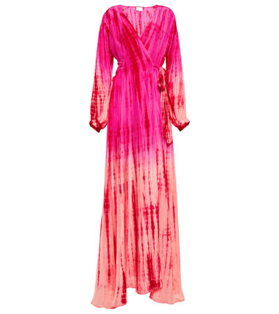 Anna Kosturova Tie-dye Wrap Silk Maxi Dress In Mauve Or Cin
