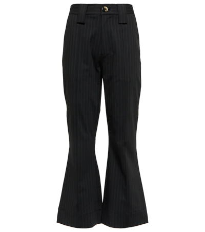 Ganni Pinstripe Cropped Bootcut Trousers In Black