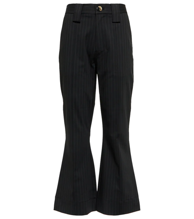 Ganni Pinstripe Cropped Bootcut Pants In Black