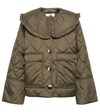 Ganni Ripstop Recycled Quilted Oversized Ruffle Collared Jacket In Kalamata