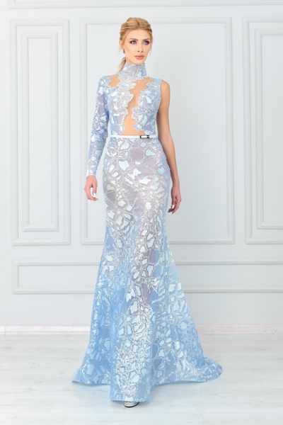 Jean Fares Couture High Neck Fit And Flare Gown