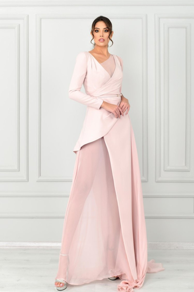 Jean Fares Couture Long Sleeve High Low Gown