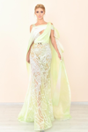 JEAN FARES COUTURE DRAPED FIT AND FLARE GOWN