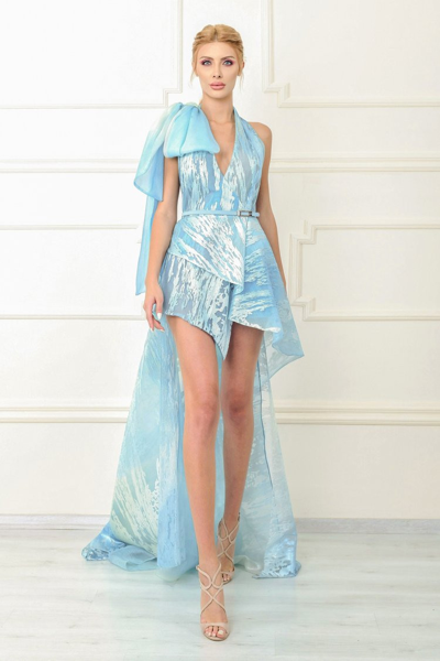 Jean Fares Couture Sleeveless Cocktail Dress With Train