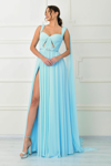 JEAN FARES COUTURE SLEEVELESS CUTOUT SLIT GOWN