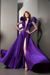ZIAD NAKAD PLUNGING NECK PLEATED SLIT GOWN