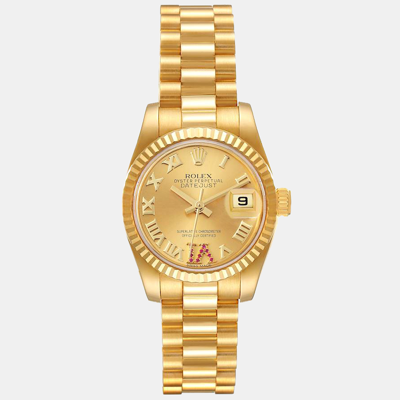 Pre-owned Rolex Champagne 18k Yellow Gold President Datejust 179178 Women's Wristwatch 26 Mm