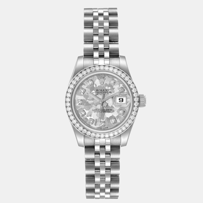 Pre-owned Rolex Silver Diamonds 18k White Gold And Stainless Steel Datejust 179384 Women's Wristwatch 26 Mm