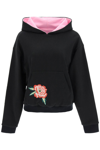 Kenzo Black Floral Embroidery Hoodie Double Face In Multicolor