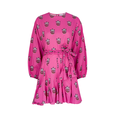 Rhode Ella Pink Floral-print Cotton Mini Dress | ModeSens