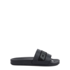 OFF-WHITE INDUSTRIAL BLACK FAUX LEATHER SLIDERS