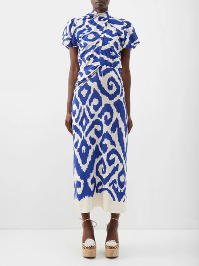 Johanna Ortiz Plantas Marinas Cutout Printed Silk Crepe De Chine Midi Dress In Ikat Ecru Mykonos