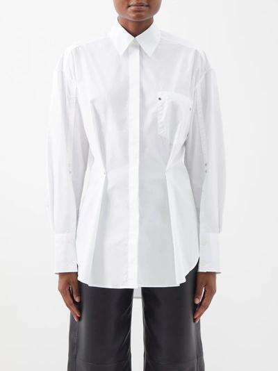 Jw Anderson Pleated Cotton-poplin Longline Shirt In White