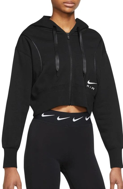 Nike Air Zip-up Crop Hoodie In Black/ Black/ White