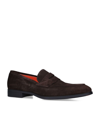 Santoni Suede New Simon Penny Loafers In Brown