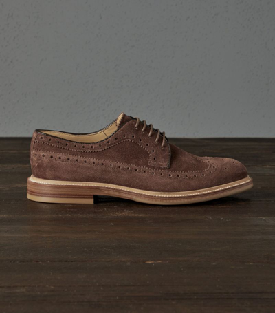 Brunello Cucinelli Lace-up Suede Brogues In Brown