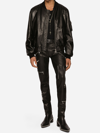Dolce & Gabbana Black Leather Blouson Full Zip Bomber Jacket In Black