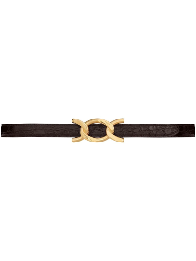 Saint Laurent Chain-buckle Croc-embossed Belt In Brown