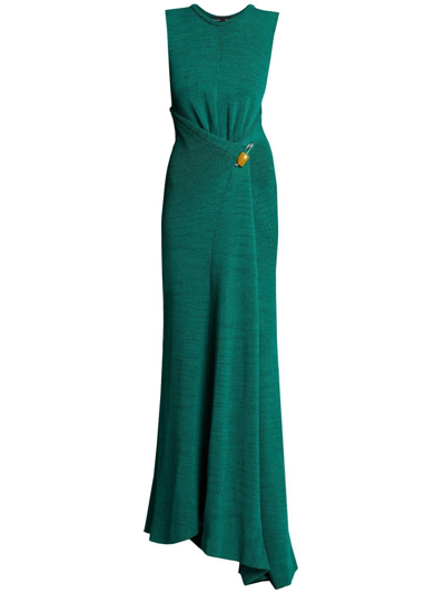 Proenza Schouler Safety-pin Twist-back Crepe Knit Maxi Dress In Green,black