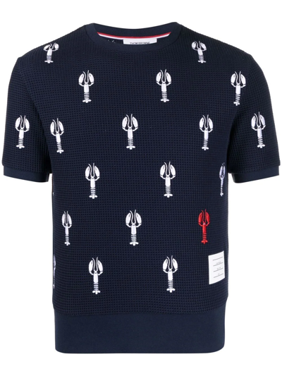 Thom Browne Lobster-embroidered Waffle-knit Top In Blue