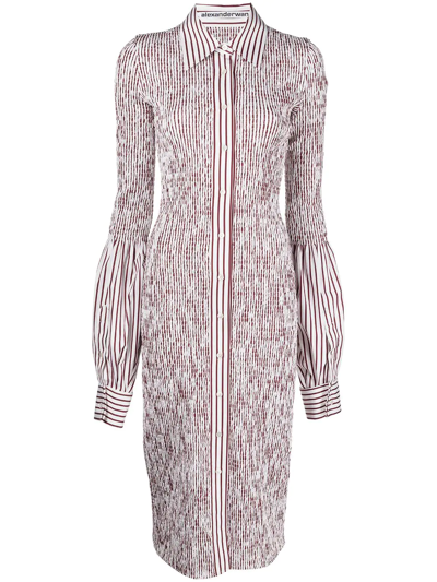 Alexander Wang Ruched Stripe-print Shirt Dress In White