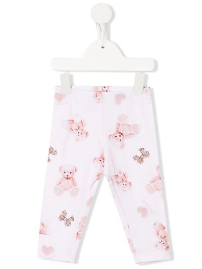 Monnalisa Babies' Teddy Bear Print Leggings In Pink