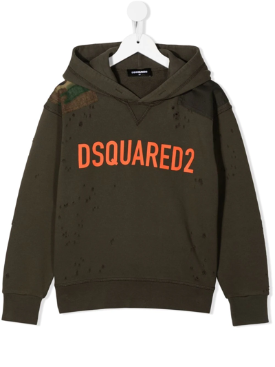 Dsquared2 Kids' Logo印花长袖连帽衫 In Green