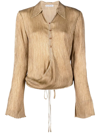 Acne Studios Teba Crinkled Wrap-over Silk Top In Neutrals